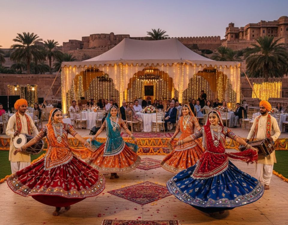 image of Rajasthani folk dance group in wedding function